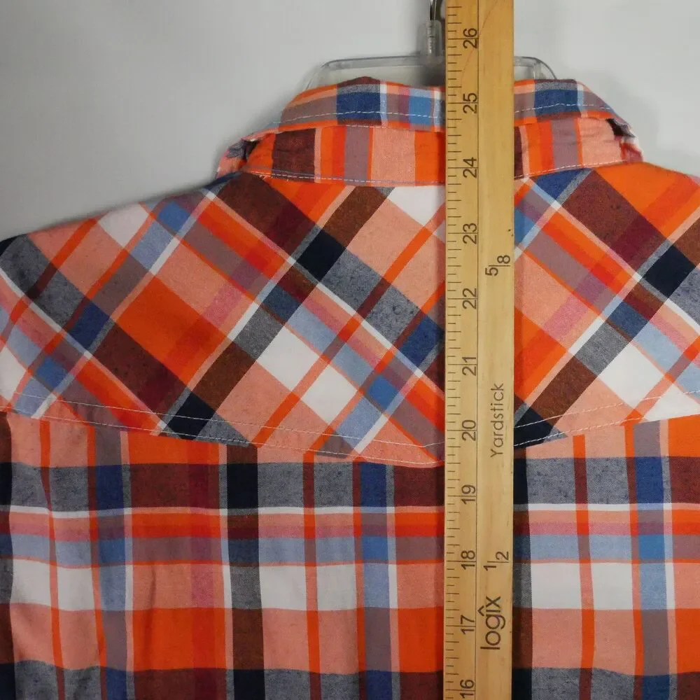 Carter’s Boy Size M 10-12 Plaid Short Sleeve Orange Pearl Button Shirt